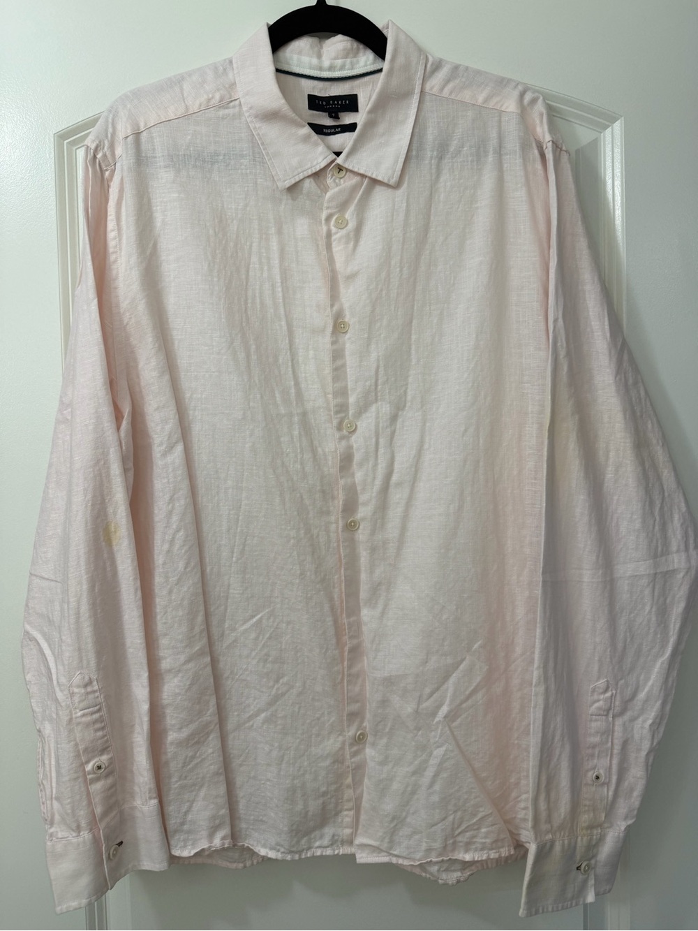 STAINED! Ted Baker Men's Pale Pink Linen Button-Down Shirt